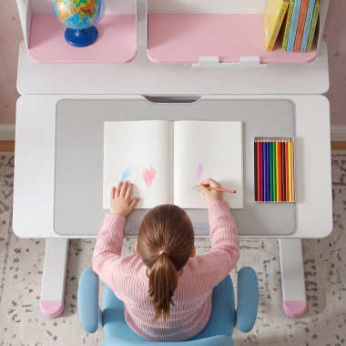 mesa de escritorios juveniles blanco rosa ergokid 5