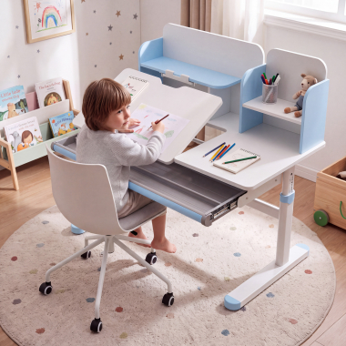 mesa de escritorios juveniles blanco azul ergokid 2