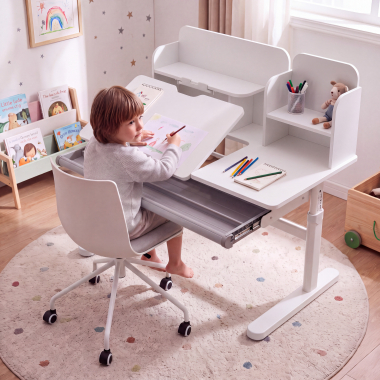 mesa de escritorios juveniles blanco gris ergokid 2
