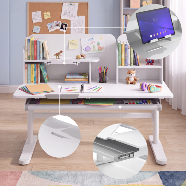 mesa de escritorios juveniles blanco gris ergokid 6