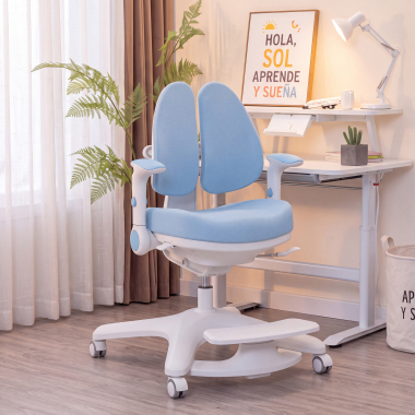 silla de escritorio infantil azul ergoduo tela brazos regulables 2d reposapies extensible 10