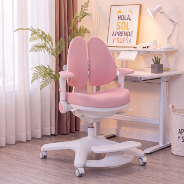 silla de escritorio infantil rosa ergoduo tela brazos regulables 2d reposapies extensible 9
