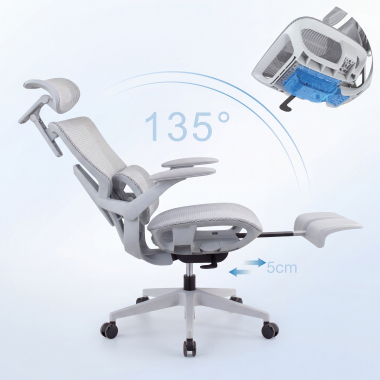 silla ergonomica blanco gris halo z3 malla brazos regulables 4d soporte lumbar reposacabezas reposapies extensible 10