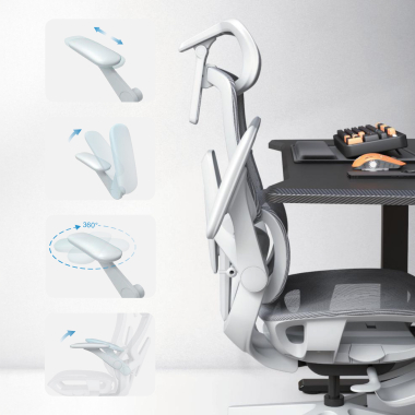 silla ergonomica blanco gris halo z3 malla brazos regulables 4d soporte lumbar reposacabezas reposapies extensible 6