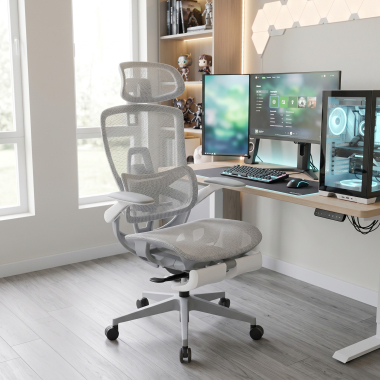 silla ergonomica blanco gris halo z3 malla brazos regulables 4d soporte lumbar reposacabezas reposapies extensible 2