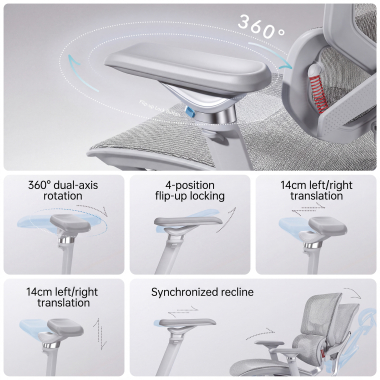 silla ergonomica blanco gris glide ultra malla brazos regulables 5d soporte lumbar reposacabezas reposapies extensible 8