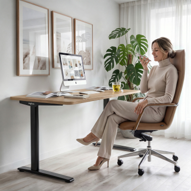 mesa de oficina negro flax oak estructura blanca 2