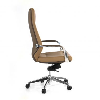 sillon de oficina marron respaldo alto bicolor piel sintetica brazos tapizados 4