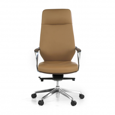 sillon de oficina marron respaldo alto bicolor piel sintetica brazos tapizados 3