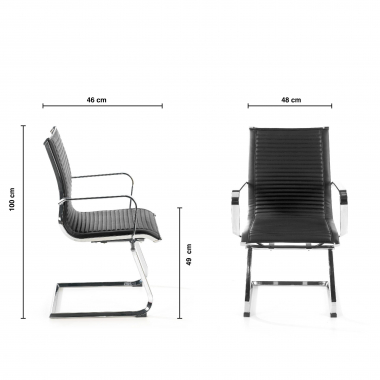 silla confidente gris estructura cromada ecopiel piel sintetica brazos fijos 9