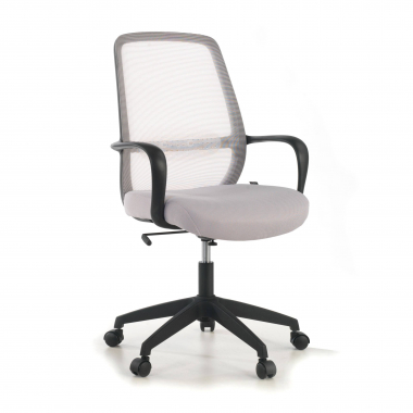 silla giratoria gris estructura negra malla brazos fijos 1
