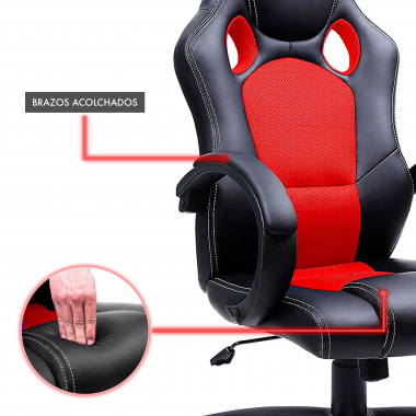 silla gaming rojo racer piel sintetica brazos fijos 7
