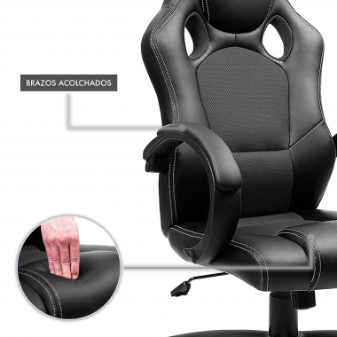 silla gaming negro racer piel sintetica brazos fijos 7
