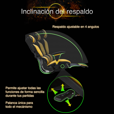silla gaming amarillo ergoplus piel natural brazos regulables 3d soporte lumbar reposapies extensible 8