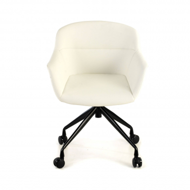 silla confidente negro blanco con ruedas piel sintetica brazos tapizados 3