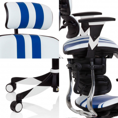 silla gaming azul ergoplus piel natural brazos regulables 3d soporte lumbar reposapies extensible 6
