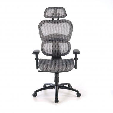 silla ergonomica gris estructura negra malla brazos regulables 3d doble soporte lumbar reposacabezas 5