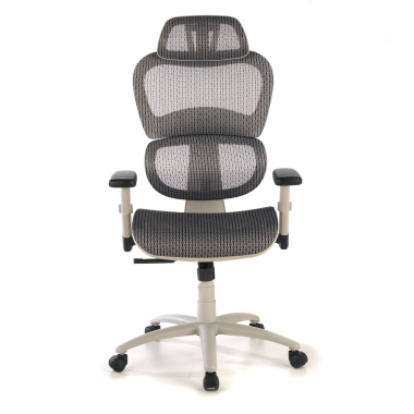 silla ergonomica blanco gris estructura blanca malla brazos regulables 3d doble soporte lumbar reposacabezas 5
