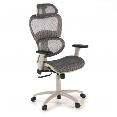silla ergonomica blanco gris estructura blanca malla brazos regulables 3d doble soporte lumbar reposacabezas 1
