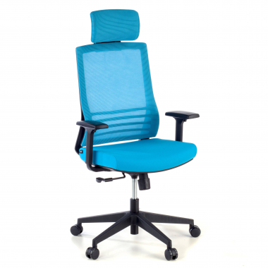 silla de oficina azul con reposacabezas malla brazos regulables 1d soporte lumbar reposacabezas 1
