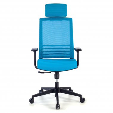 silla de oficina azul con reposacabezas malla brazos regulables 1d soporte lumbar reposacabezas 3