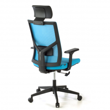 silla de oficina azul estructura negra malla brazos regulables 1d soporte lumbar reposacabezas 8