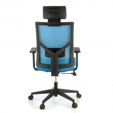 silla de oficina azul estructura negra malla brazos regulables 1d soporte lumbar reposacabezas 6