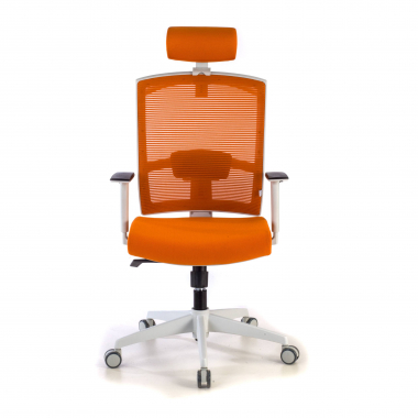 silla ergonomica blanco naranja estructura blanca reposacabezas malla brazos regulables 1d soporte lumbar reposacabezas 4