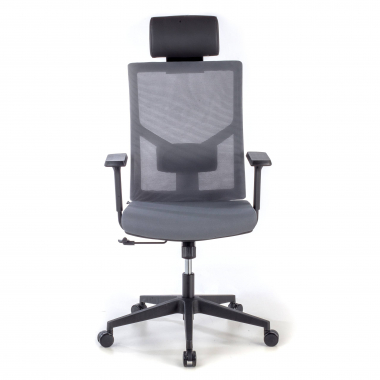 silla de oficina gris estructura negra malla brazos regulables 1d soporte lumbar reposacabezas 4
