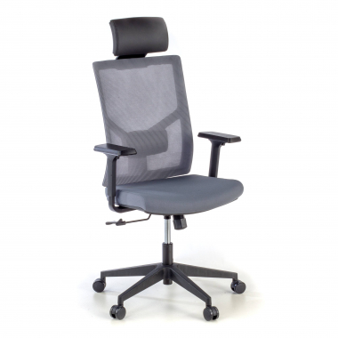 silla de oficina gris estructura negra malla brazos regulables 1d soporte lumbar reposacabezas 1