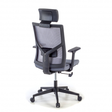 silla de oficina gris estructura negra malla brazos regulables 1d soporte lumbar reposacabezas 7