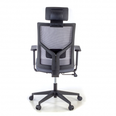 silla de oficina gris estructura negra malla brazos regulables 1d soporte lumbar reposacabezas 6
