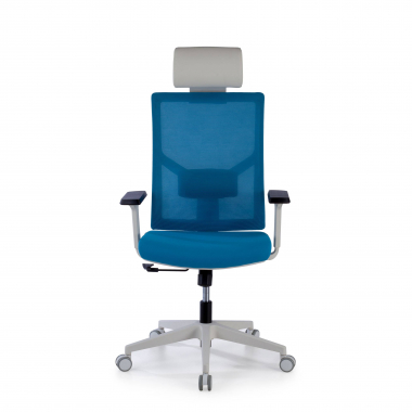 silla de oficina blanco azul estructura blanca reposacabezas malla brazos regulables 1d soporte lumbar reposacabezas 4