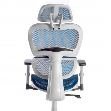silla ergonomica blanco azul estructura blanca malla brazos regulables 3d doble soporte lumbar reposacabezas 7
