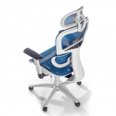 silla ergonomica blanco azul estructura blanca malla brazos regulables 3d doble soporte lumbar reposacabezas 8