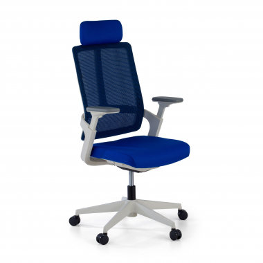silla de oficina barata blanco azul estructura blanca malla brazos regulables 4d soporte lumbar reposacabezas 1