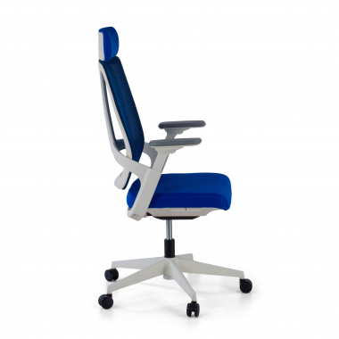 silla de oficina barata blanco azul estructura blanca malla brazos regulables 4d soporte lumbar reposacabezas 4