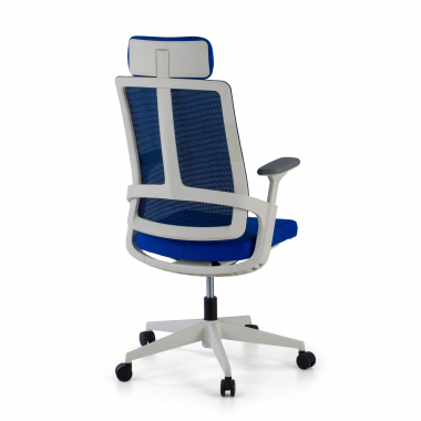 silla de oficina barata blanco azul estructura blanca malla brazos regulables 4d soporte lumbar reposacabezas 6