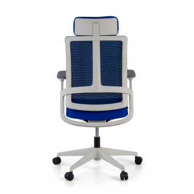 silla de oficina barata blanco azul estructura blanca malla brazos regulables 4d soporte lumbar reposacabezas 7