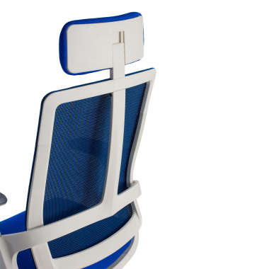 silla de oficina barata blanco azul estructura blanca malla brazos regulables 4d soporte lumbar reposacabezas 5