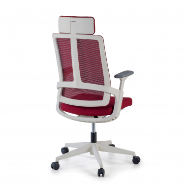 silla de oficina barata blanco rojo estructura blanca malla brazos regulables 4d soporte lumbar reposacabezas 7