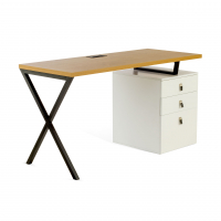 Mesa de escritorio Daytona, madera de roble con cajonera y pasacables