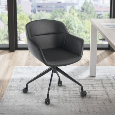 silla confidente negro negro con ruedas piel sintetica brazos tapizados 2