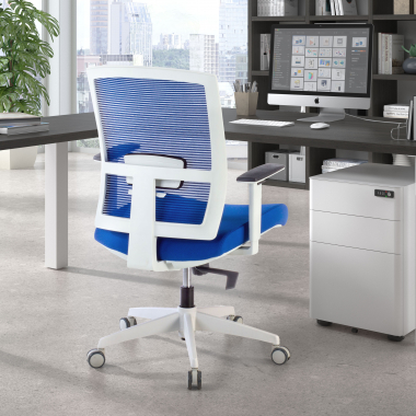 silla ergonomica blanco azul estructura blanca malla brazos regulables 1d soporte lumbar 2