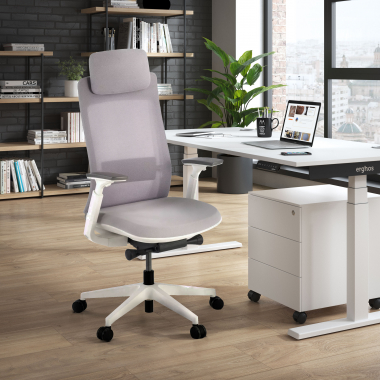silla ergonomica blanco gris estructura blanca tela brazos regulables 3d 2