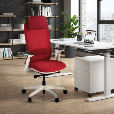 silla ergonomica blanco rojo estructura blanca tela brazos regulables 3d 2