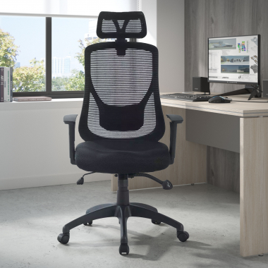 silla de oficina negro lake malla brazos regulables 1d soporte lumbar reposacabezas 2