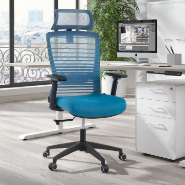 silla de oficina azul tesla malla brazos regulables 3d soporte lumbar reposacabezas 2