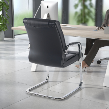 silla confidente negro patin piel natural piel natural brazos tapizados 2