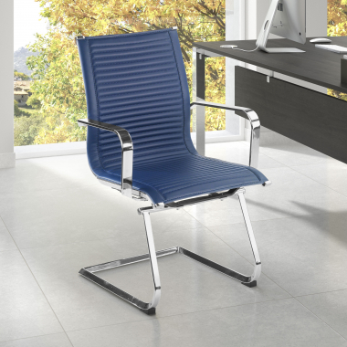 silla confidente azul estructura cromada ecopiel piel sintetica brazos fijos 2
